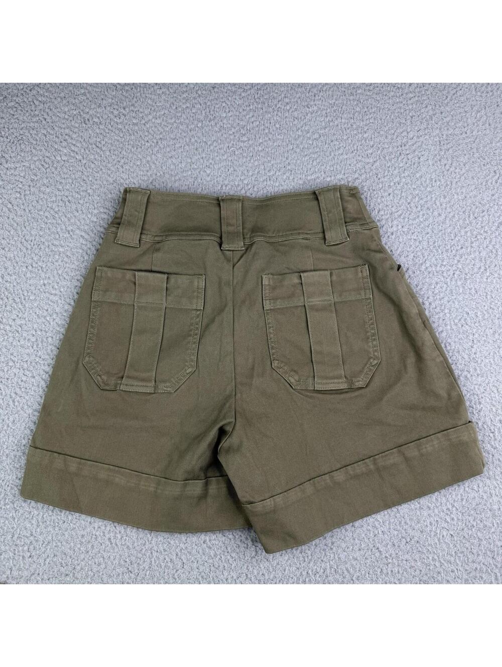 SPANX Stretch Twill Tuscan Pull On Shorts Women's XS Olive Green High Rise Cuff